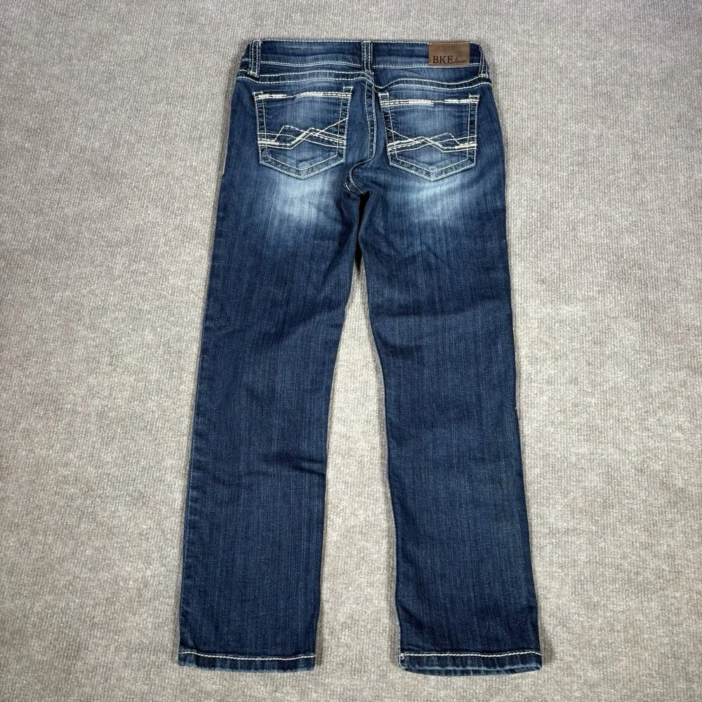 BKE Jeans Youth Girls Size 14 Adelyn Crop Dark Blue Denim Faded Distressed Y2K